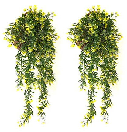 JustYit 2 Pezzi Pianta Artificiale Edera Rampicante Ghirlanda Edera Artificiale da Appendere Pianta di Foglia per Festa di Matrimonio e la Decorazione della Parete di Giardino(Giallo)