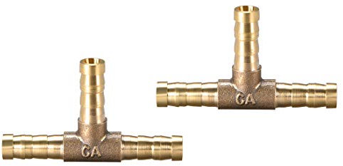 sourcing map 6mm or 1/4 Brass Barb Splicer Fitting,T-Shaped 3 Ways,Barb Hose Fitting Air Gas Water Fuel,Barbed Tee Connector,2pcs