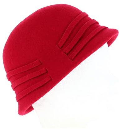 Traclet - Sombrero de campana, fieltro de lana, color rojo y negro Negro Talla única