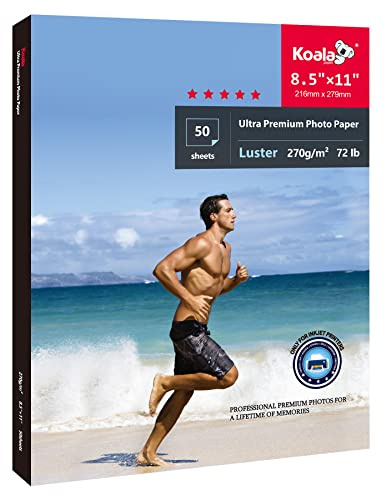 Koala Photo Paper Resin Coated 8.5x11 Inch Luster Photo Printer Paper 72lb