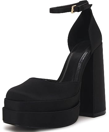 VETASTE Zapatos de tacón Alto Grueso con Plataforma para Mujer, Correa al Tobillo, Vestido de Novia, Zapatos de tacón Alto, Negro, 38.5 EU