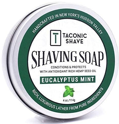 Taconic Shave Eucalyptus Mint Scent Shaving Soap – Invigorating Eucalyptus Menthol Aroma – Barbershop Quality Puck with Natural Oils – Cooling Lather – Made in USA