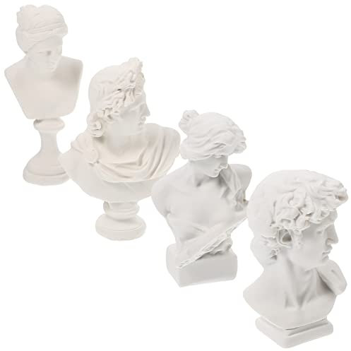Toyvian 4pcs Greek Statue of David Apollo Kotonu Figurines Classic Roman Bust Greek Mythology Resin Sculpture Gypsum Statues Replica Sculptures Figurines