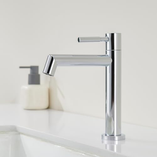 Ulytid Kaltwasserhahn, Chrom Wasserhahn Bad, Einhebel Waschtischarmatur mit Abnehmbarer Sprudler, Badarmatur Wassersparend Auslauf HöHe 113 mm Einfache Installation, Edelstahl