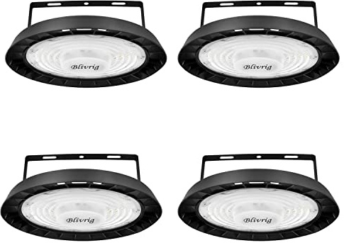 Blivrig 4 st 100 W LED verkstad UFO 6 500K kall vit med stativ, 1 0000 LM industriell lampa pendellampa IP65 vattentät, 144 LED hög bär, takbelysning, för lager, fabrik