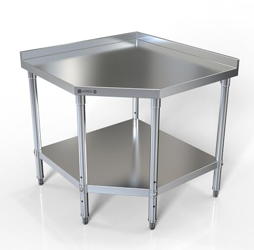Akseel - Corner Stainless Steel Work Table - Food Prep Tables for Commercial Kitchen - NSF Metal Heavy Duty Workbench with Backsplash - Cooking Chef Work Bench for Restaurant - 36x36 Working Station
