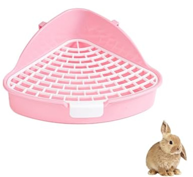 Changyeah Bac à litière pour Lapin avec Grille Pot Triangle Literie Boîte de Toilette d'angle pour Lapin Bac pour Animaux de Compagnie pour Petits Animaux Bunny(Rose)