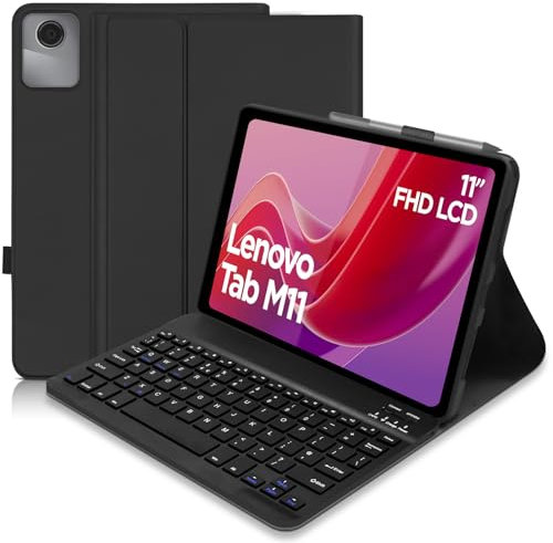 for Lenovo Tab M11 Case with Keyboard 11 inch 2024, UK layout Keyboard Case for Lenovo Tab M11, Slim Smart Cover with Detachable Keyboard and Pen Holder, Black