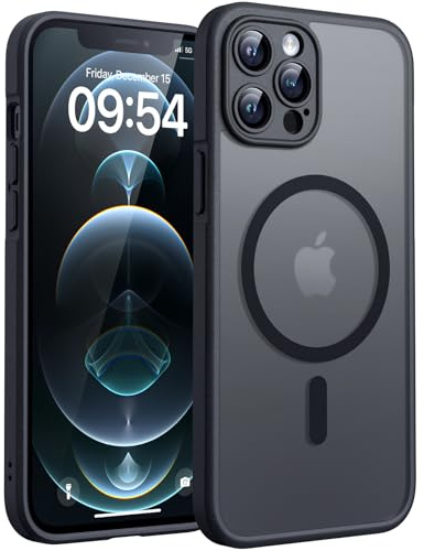 TOCOL Magnetic for iPhone 12 Pro Max Case 6.7-Inch, Fit for MagSafe, Upgraded [Full Camera Protection], [14FT Military Grade Drop Tested] Shockproof Slim Translucent Matte Back Phone Cover (Black)