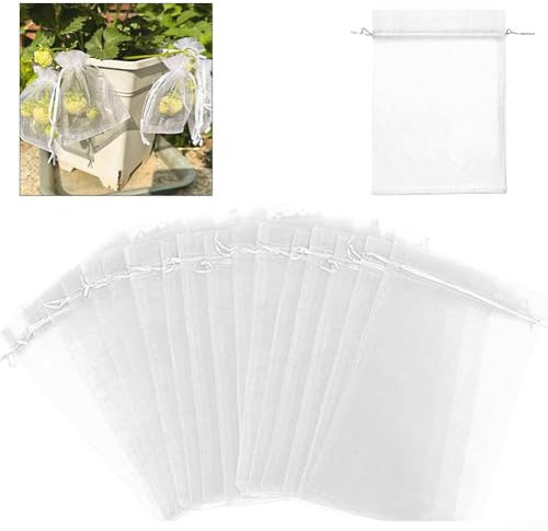 Lot de 100 sacs de protection pour fruits pour arbres et plantes, en organza, lavables et réutilisables, 15 x 20 cm