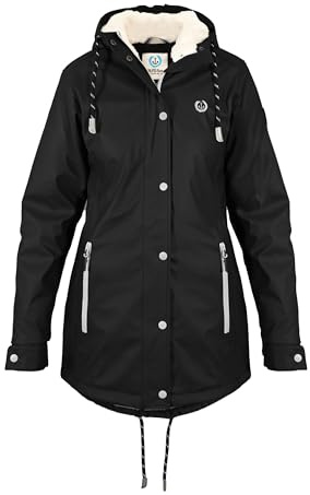 MADSea Damen Regenmantel Friesennerz mit Teddyfleece warm gefüttert Regenjacke wasserdicht, Größe:46, Farbe:schwarz