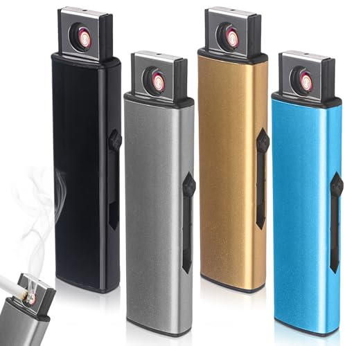 4 mecheros electrónicos de tormenta: USB recargable, encendedor de tormentas de doble cara, recargable de gas, resistente al viento, sin llama (sin gas)