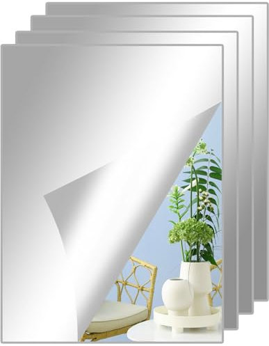 4 Pcs Stick on Mirrors for Walls, 30x20cm Self Adhesive Mirror, Acrylic Stick on Mirror Stickers, Flexible Tiles for Wall, Bathroom, Bedroom, Hallway Decoration(2mm Thick)