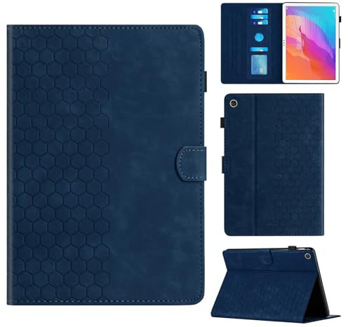 Rosbtib Funda para Huawei MatePad T10S 10.1 AGS3-L09 AGS3-W09/MatePad T10 9.7 AGR-L09 AGR-W09 con Soporte y Ranura para Tarjetas, Funda de Piel sintética con patrón de Textura Hexagonal, Azul
