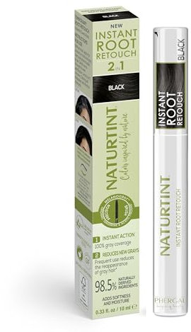 Naturtint | Instant Root Retouch | Retoucheur Temporaire de Cheveux Blancs, Racines et Sourcils | Pratique et Confortable grâce à sa Brosse | 98,5% d'Ingrédients Naturels | Noir | 10 ml