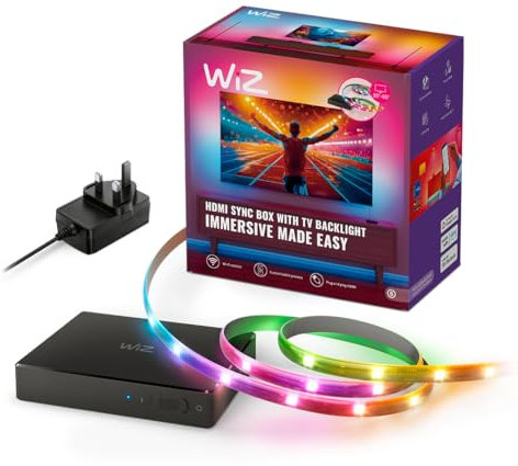 WiZ Boîtier de synchronisation HDMI avec rétroéclairage TV - Synchronise la lumière à vos films, jeux et musique - HDMI 2.0 - Prend en charge 4K à 60 Hz - Bande LED RGBIC pour téléviseurs 55-65