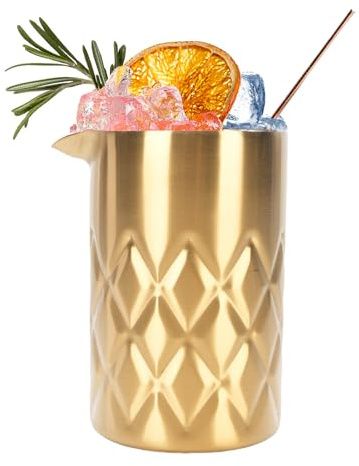 Mumusuki 540 Ml Cocktailblandningsglas, Dubbelväggiga Rostfritt Stål Cocktail Omrörande Glas Bar Blandningsglas för Hemmabar, Cocktailpartier, Värd Tillfällen, Gåvor (Pläterad guld)