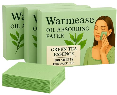 Warmease - Pack of 300 Green Tea Blotting Papers, Anti-Shine Facial Blotting Sheets, Absorbs Excess Sebum, Does Not Alter Makeup, Pocket Size for Oily Skin
