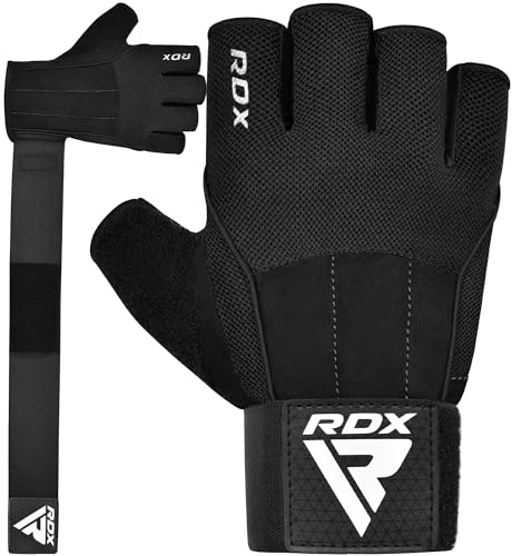 RDX Guantes Gimnasio Levantamiento de Pesas con 3 Placas de muñeca, Correa de 15 Pulgadas de Largo Antideslizante Protección, Unisexo Fitness Powerlifting Musculación Culturismo Workout Entrenamiento