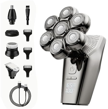 Electric Shavers for Men, JiHiGe 5 in 1 Multifunctional Electric Razor with LED Display, IPX7 Waterproof Wet Dry Shaving, Detachable Razor Heads for Nose Face Hair Neck and Chin