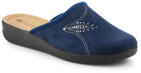 Pavers Luxury Embroidered Mule Slippers - Navy Size 6