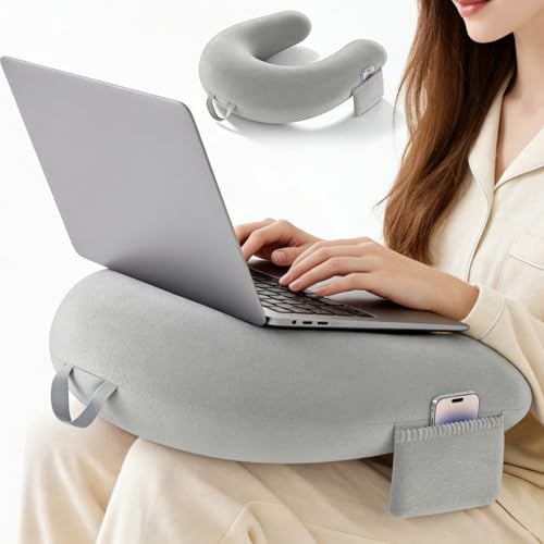VEGOATY Cojín para juegos y cojín de lectura con bolsillos laterales: cojín de escritorio para adultos, esponja de juego de regazo para sentarse en la cama/sofá/suelo (gris)