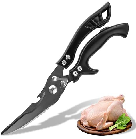 Poultry Shears for Chicken Kitchen Scissors: Black Blade Heavy Duty Gadgets | Anti-Rust Titanium Coating Black Blade, Comfortable Plastic Handle for Cooking and Cutting Meat