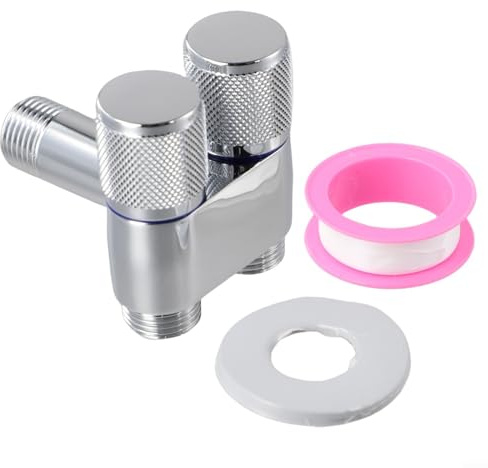 Válvula de ángulo de control doble G1/2 desviador de tres vías para lavadora, inodoro, bidé, rociador, llave de paso de agua de doble salida, grifo divisor para lavabo de baño (plata)