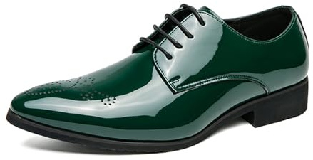 JHYUUKAU Zapatos de Vestir de Charol para Hombre, Oxford con Cordones Estilo Brogue, Formales, para Esmoquin, Boda, Negocios, Fiesta o Baile,Verde,39 EU