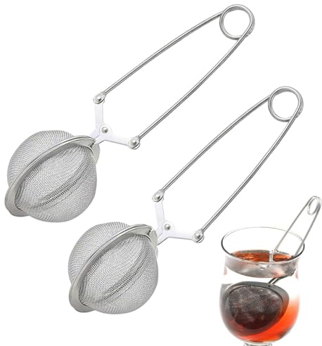 Ruayia 2 stycken teägg för löst te, 304 rostfritt stål bollform tefilter, teinfuser med pressat långt handtag för lös te, kryddor, ros, kaffe-S