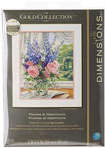 Dimensions Kit Point De Croix Compté, Pivoines Et Dauphinelles