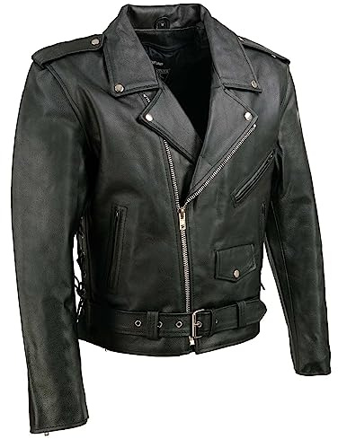 Event Biker Leather EL5411-BLK-SM Leather Men's Basic Motorcycle Jacket with Pockets (Black, Small)
