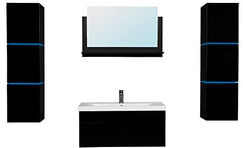 Home Deluxe - Badmöbel-Set - WANGEROOGE Schwarz - X-Large - inkl. Waschbecken und komplettem Zubehör - Breite Waschbecken: ca. 60 cm I Badezimmermöbel Waschtisch Badmöbelset