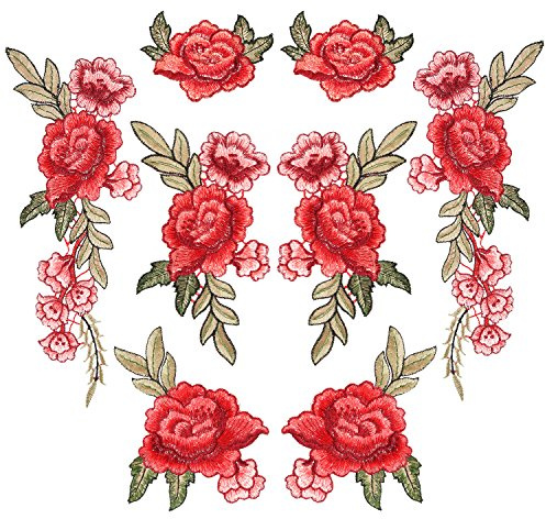Pangda 8 Pcs Embroidered Patch Flower Iron on Patch Applique Patch Rose Sew on Patch for Clothing Jean Bag Jacket Hat Art Craft
