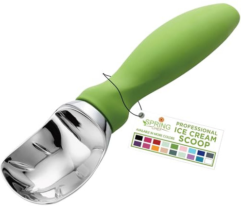 Spring Chef Ice Cream Scoop with Comfortable Handle, Professional Heavy Duty Heavy Duty Kitchen Tool for Cookie Dough, Gelato, Sorbet, Green