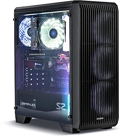 Zalman S2 TG PC Midi Tower ATX Gehäuse mit Lüfter - Computer Case ATX Gaming Tower - Gaming PC Gehäuse Glas mit Seitenteil aus Tempered Glass - schwarz