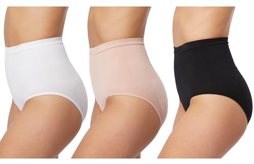 Skinnygirl Women's High Waist Tummy Control Seamless Shaping Briefs, 3-Pack (US, Alpha, X-Large, Regular, Regular, Naked/White/Black)