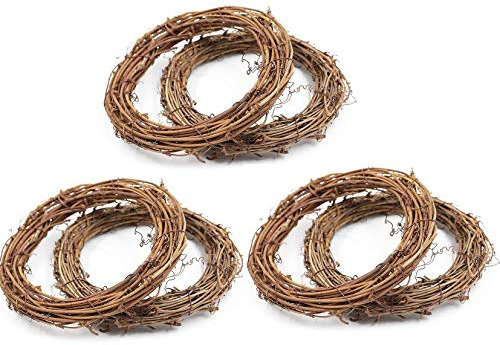 6 Pack Retro Christmas Wreath Grapevine Wreath Dry Rattan Natural Wreath DIY Crafts Natural Grapevine Wreaths for Xmas Door/Wall Decor Hand-woven Halloween Wreath 20cm