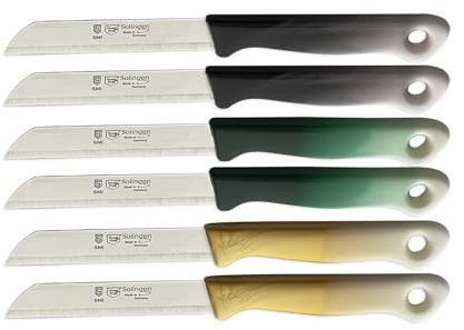 SMI 6 Pcs Paring Knife Set Serrated Solingen Germany Vegetable Knife Fruit Kitchen Knife Flexible, (color 2 black 2 gold 2 green)