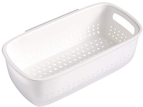 UPKOCH 2-in-1 Kitchen Colander and Rinsing Bowl Set, Double-Layer Plastic Strainer for Fruit, Vegetable, Pasta, Over The Sink Storage Basket, 27.5x14.3x9.4cm (White)