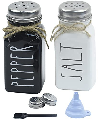 Hyacinthy Saliera da Tavola, 2 pezzi Coperchio in Acciaio Inossidabile Macina Sale e Pepe, Macina Sale Marino Regolabile e Macina Pepe, Saliera e Pepiera per Cucina Casa-Bianco e Nero