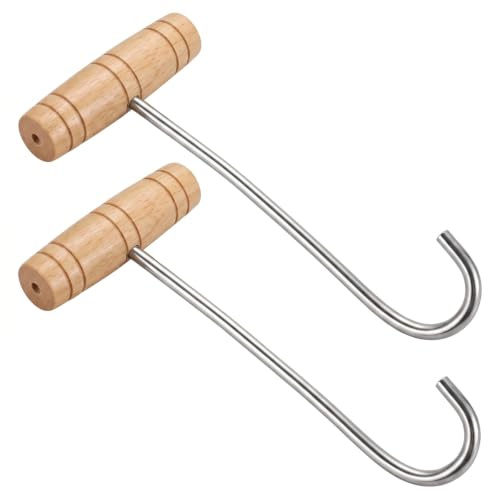 Moxweyeni 2 Pcs Boot Pulls with Handle Boot Hooks Long Shoes Pull Stainless Wooden Cowboy Boot Hooks for Men and Women(6.7 x 4.3 Inches)