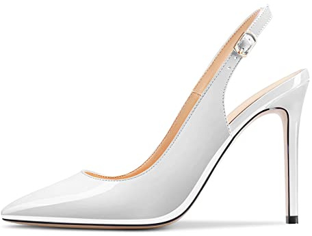 Saekcted Femmes Haut High Talon Heel Aiguille Slingback Escarpins Sexy Clear Lanières Cheville 10 CM Heels Sandales Party Chaussures Blanc 43 EU
