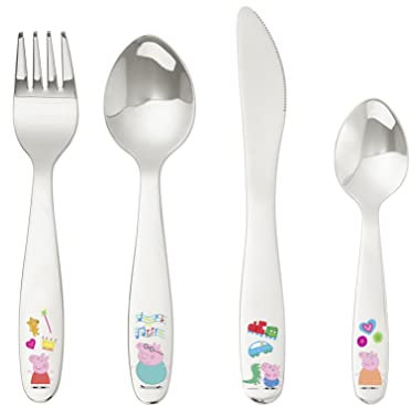 Peppa Pig 304 Edelstahl Besteck Set für Kinder | Lustiges Kinderbesteck-Set | Perfekt als Geburtstagsgeschenk | Besteck Set | Gabel, Messer, Löffel und Teelöffel