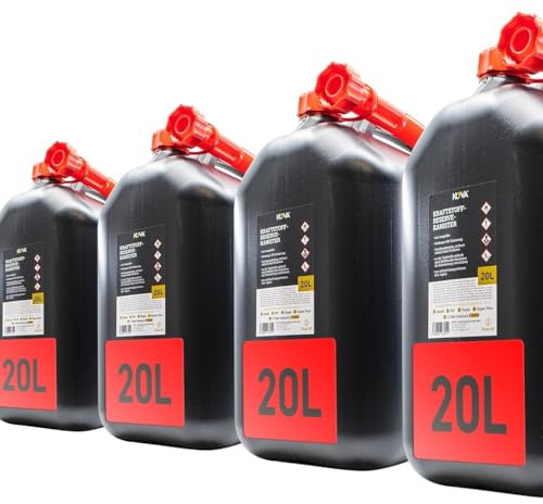 4 Stück Benzinkanister 20L SCHWARZ Dieselkanister Reservekanister Kraftstoffkanister 20 Liter Wasserkanister für Benzin Diesel Wasser AdBlue Auswahl: 5 10 10L ltr 5L 20-Liter-Kanister & Außgießer