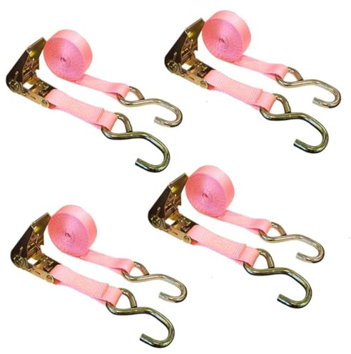 Mega Cargo Control S Hook Ratchet Straps, 1 x 9' Heavy Duty Securing Straps, 333 LBS Load Capacity | Utility Tie Downs for Cargo, Appliances, ATV, Motorcycle - 4X; Pink