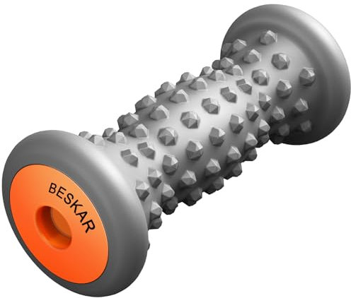 BESKAR Fußmassagerolle für Plantarfasziitis, Tragbarer Gummi Massagerolle zur Linderung Fußgewölbe-Schmerzen, Fuß-Triggerpunkttherapie & Tiefengewebemuskel, Fuß-Reflexzonenmassage, Grau