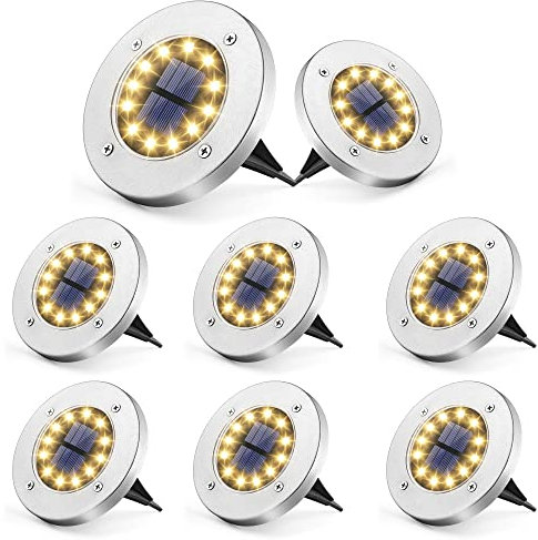 GIGALUMI Solar Ground Lights 12LEDs 8PACK In-Ground Lights Solar Powered Pathway Lights Outdoor Decking Landscape Lamp for Lawn Yard Pool Patio（Warm White）