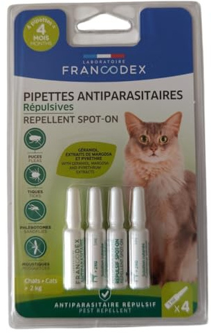 Francodex - 4 Pipettes Insectifuges pour Chats Plus de 2 kg Formule renforcée