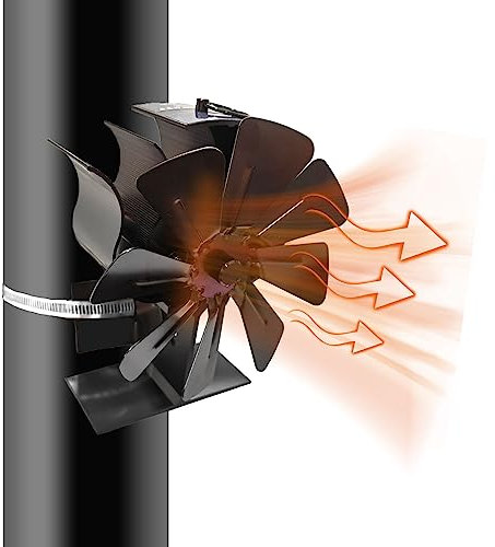Ventola per Stufa a Legna con 8 Pale - Ventilatore per Camino Senza Corrente Silenziosa, Efficiente Distribuzione del Calore per Bruciatore di Tronchi e Caminetto
